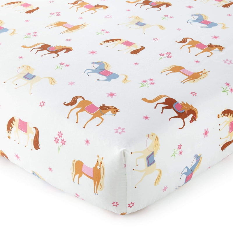 Horses Cotton Fitted Crib Sheet - Tadpole