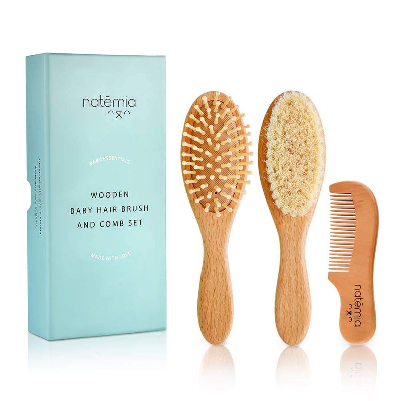 Natemia Wooden Baby Hair Brush and Comb Set - Tadpole