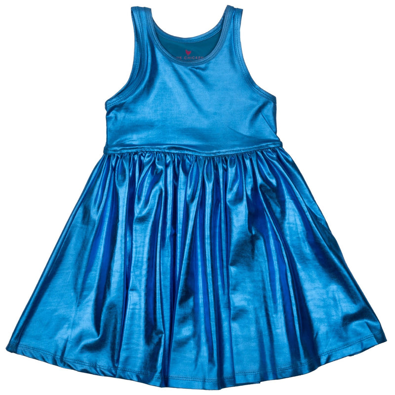 Pink Chicken Liza Lame Blue Dress - Tadpole