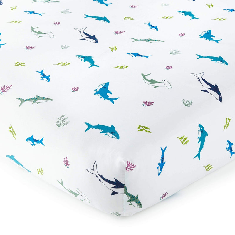Shark Attack Cotton Fitted Crib Sheet - Tadpole