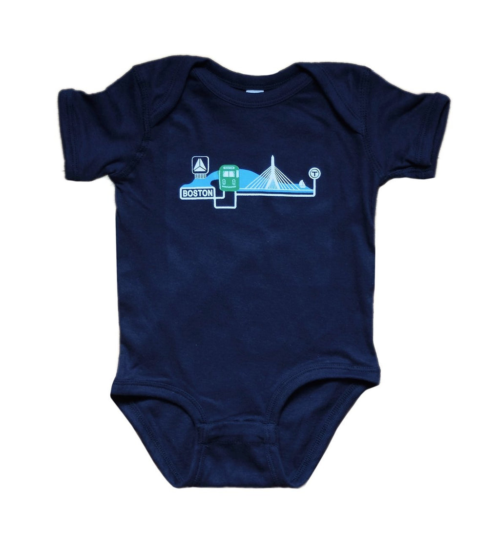 Sidetrack Green Line on the Charles Onesie - Navy - Tadpole