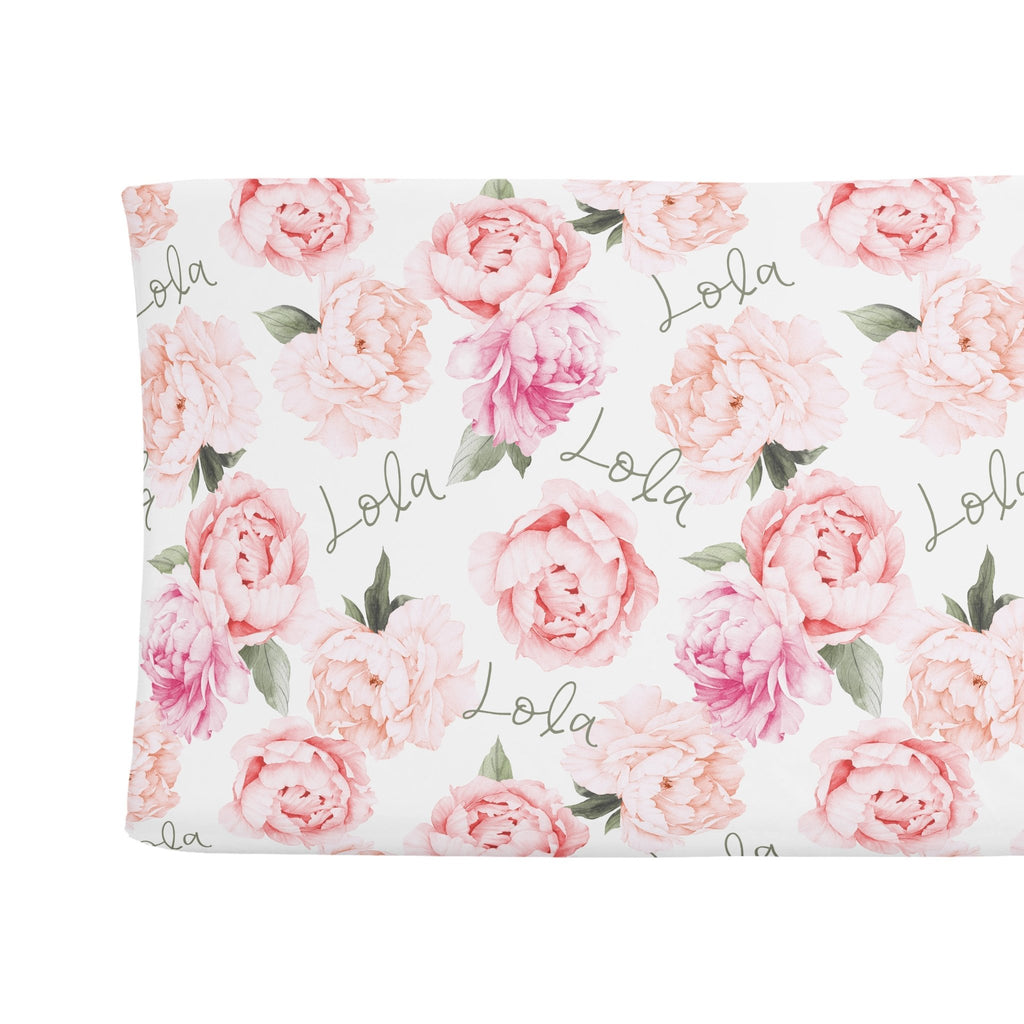 Sugar + Maple Changing Pad Cover - Peach Peony Blooms - Tadpole