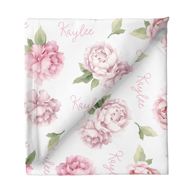 Sugar + Maple Large Stretchy Blanket - Pink Peonies - Tadpole