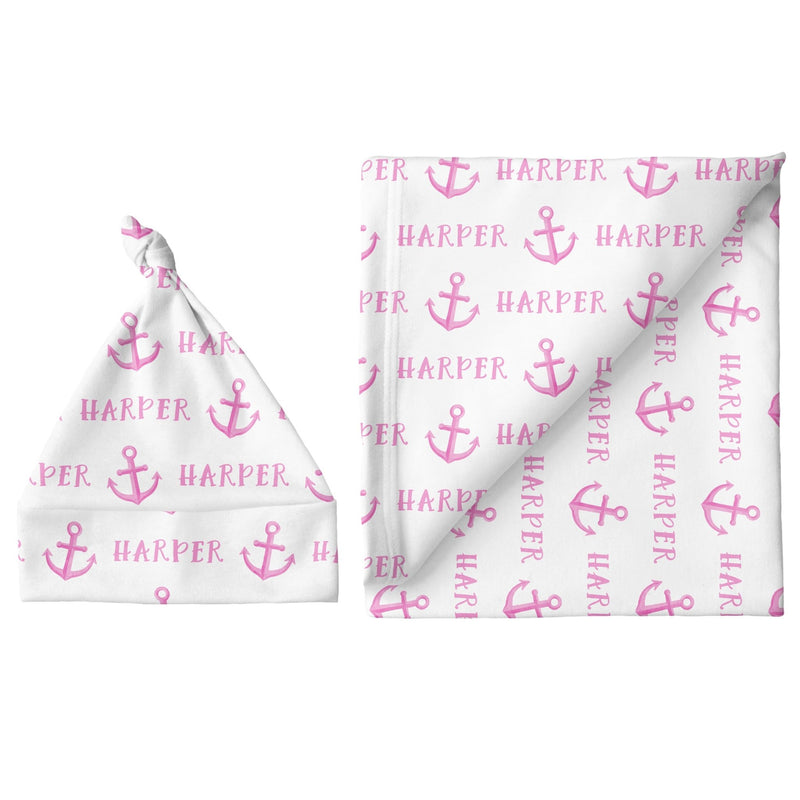 Sugar + Maple Small Blanket & Hat Set - Anchor Pink - Tadpole