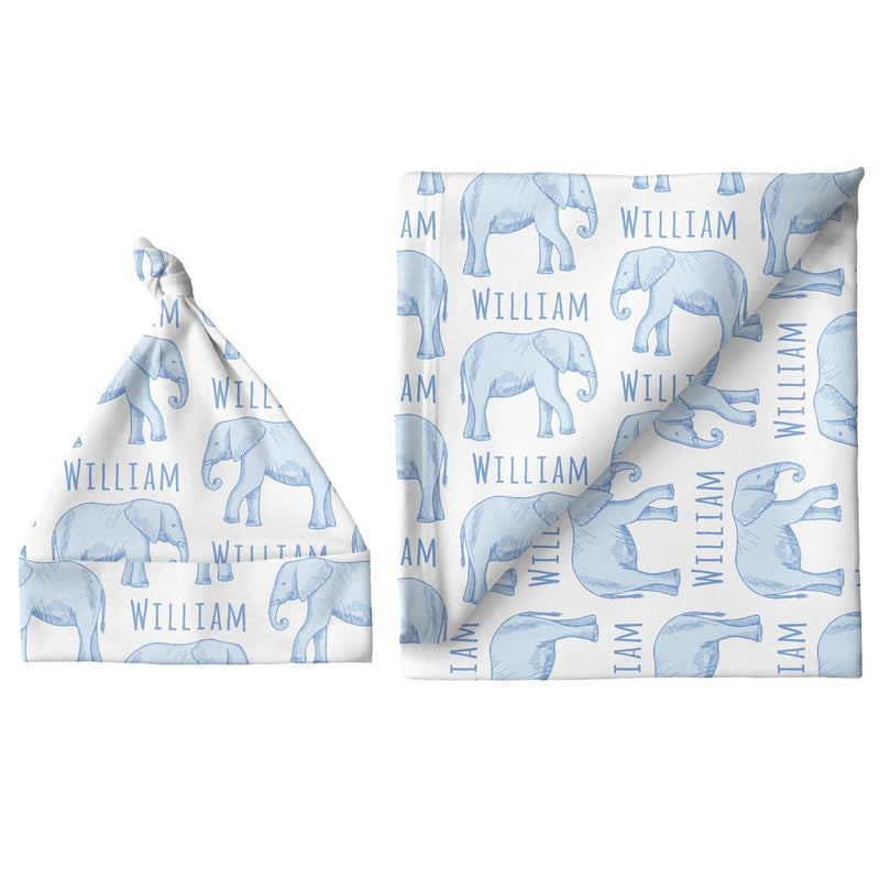 Sugar + Maple Small Blanket & Hat Set - Elephant Blue - Tadpole